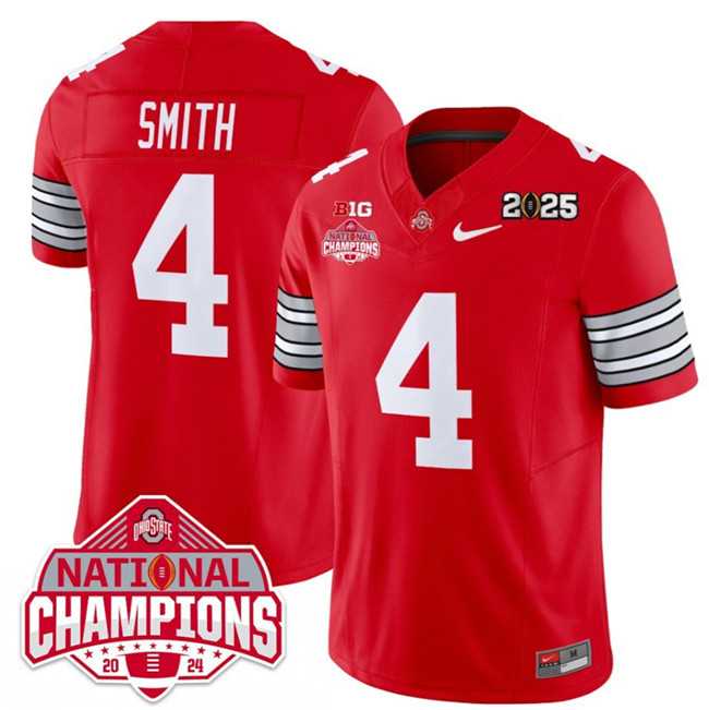 Mens Ohio State Buckeyes #4 Jeremiah Smith Red 2025 CFP Final With National Champions Patch F.U.S.E. Vapor Limited Stitched Jersey Dzhi->ohio state buckeyes->NCAA Jersey